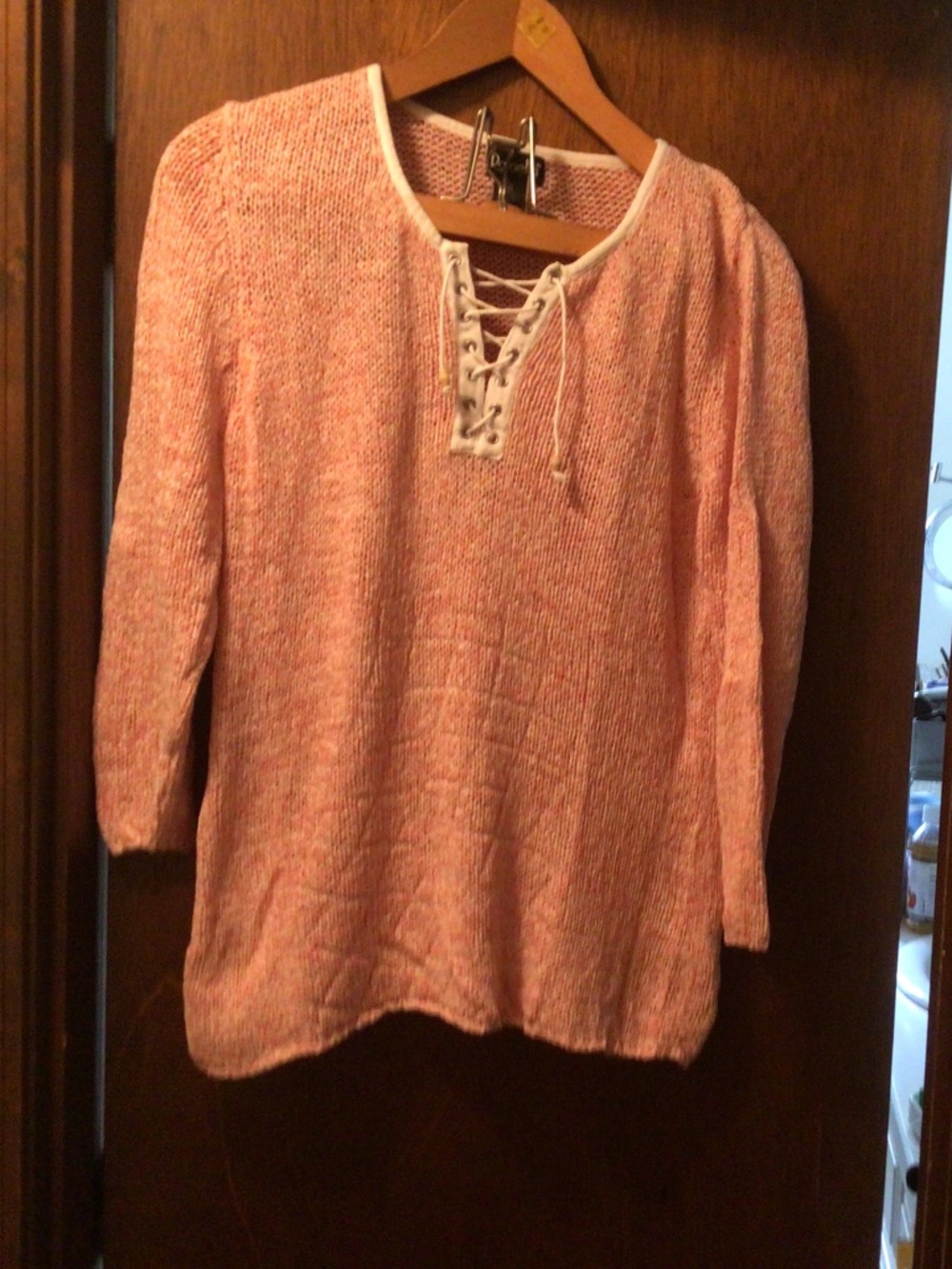 Cotton candy pink sweater lace up neck